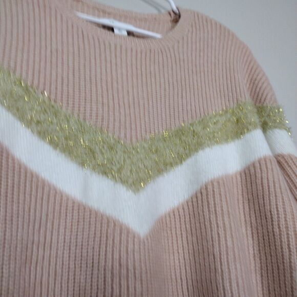 Metallic Pink Sweater Knit Colorblock Women’s Size L Boho Long Sleeve Rare Find - Picture 4 of 11